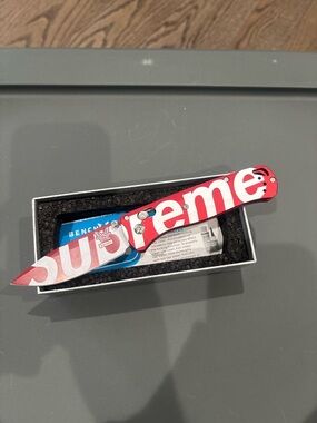 Supreme Red and White Logo Folding Knife
